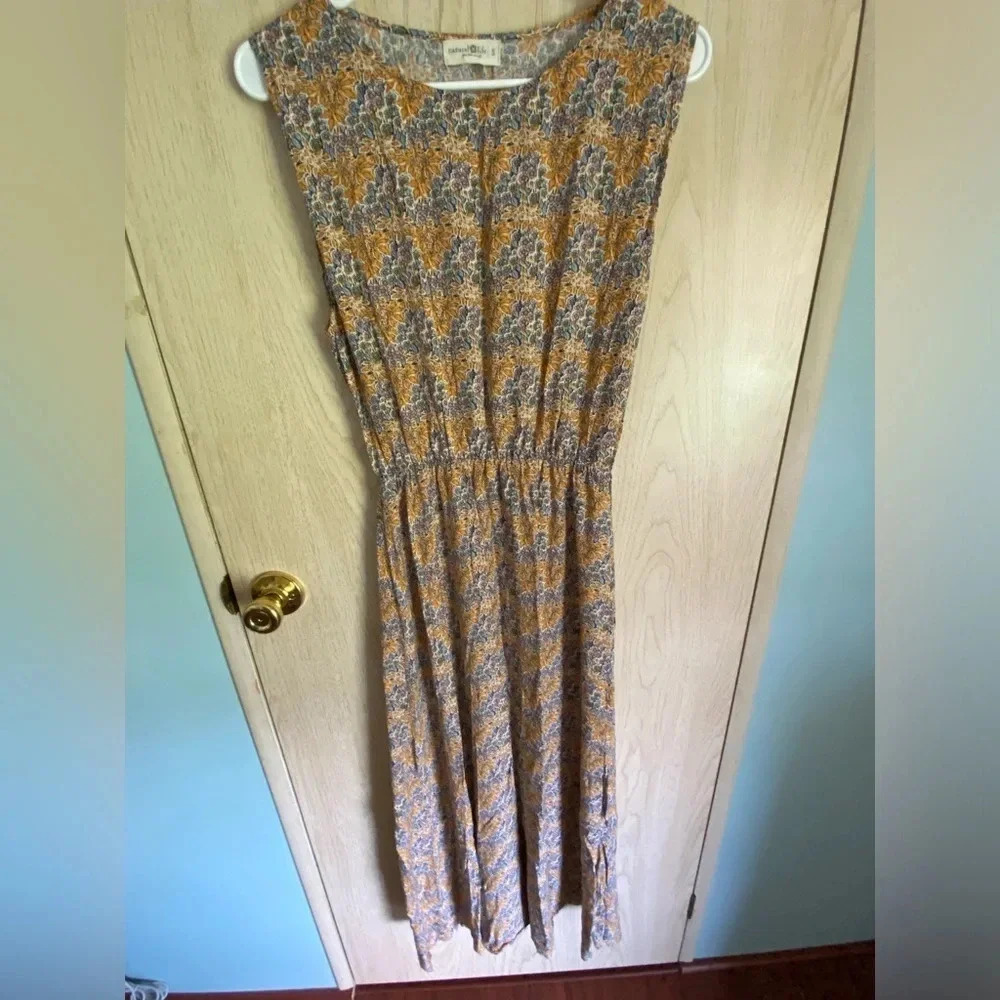 NATURAL LIFE Mustard and Gray Floral Midi Dress